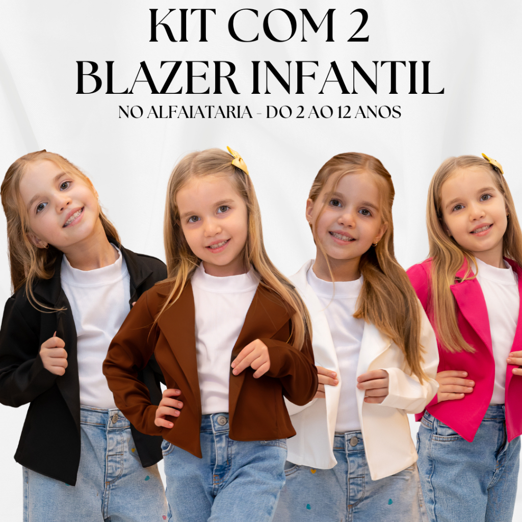 Kit com 2 Blazer Infantil Feminino Elegante Social no Alfaiataria do 2 ao 12 anos