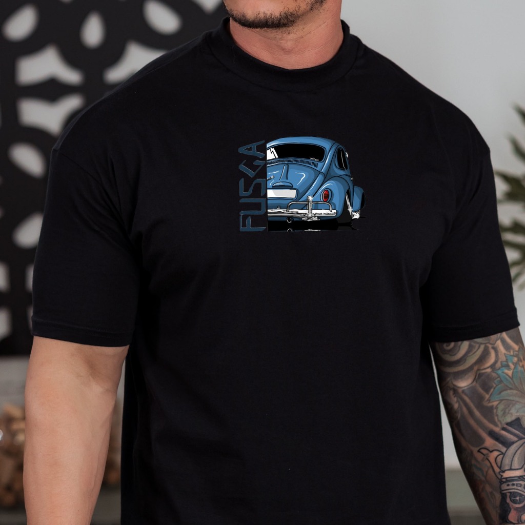 Camiseta Masculina Estampa Fusca Retrô Manga Curta Gola Redonda