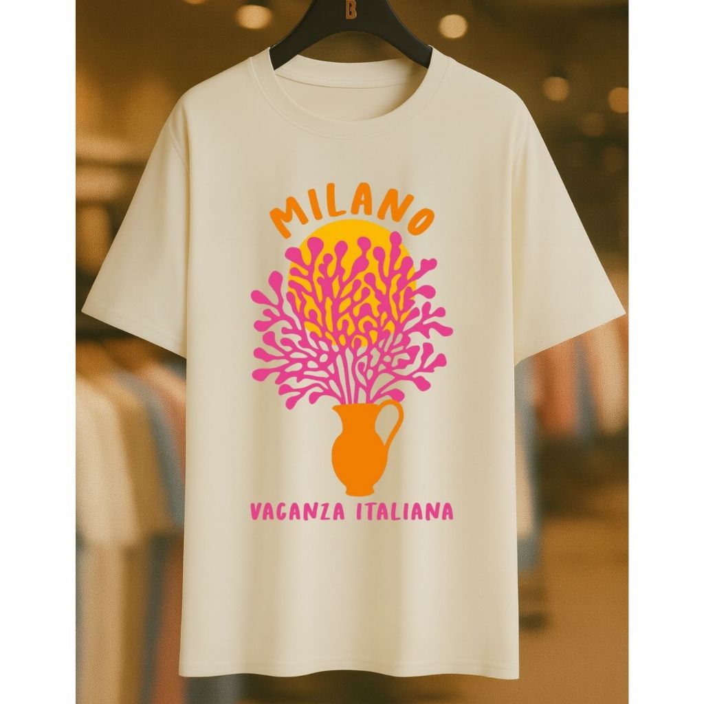 Camiseta Casual Milano Tropical 100% Algodão Feminina Masculina Unissex Elegante Envio Imediato