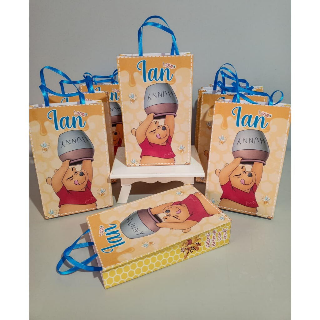 KIT 10/15/20 Sacolinhas Surpresas Festa Ursinho Pooh, Lembrancinhas, Aniversario, Personalizadas.