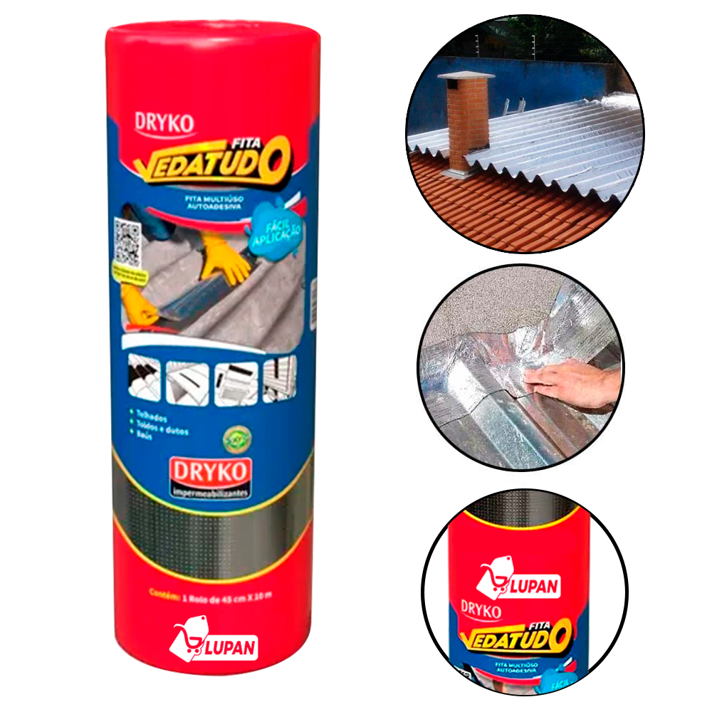 Fita Adesiva De Manta asfáltica adesiva Aluminizada Dryko - 45cm x 10m - VEDATUDO
