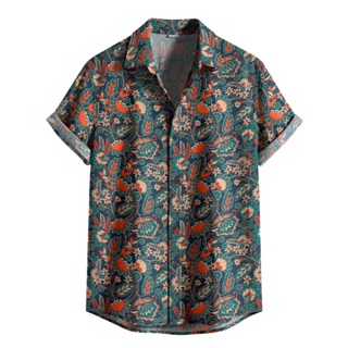 Camisa De Botão Floral Vintage Azul E Laranja – Estilo Tropical Retrô [Ref-485] em Oferta na Shopee