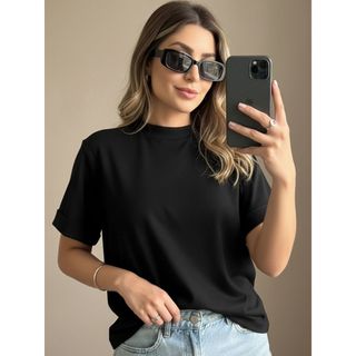 T-Shirt Blusa Gola Alta 100% Algodão Feminina Blusinha Verão Básica