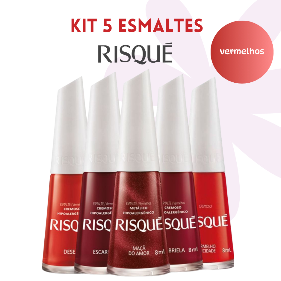 RISQUE UNHAS - 5 ESMALTES TONS VERMELHOS - JURAS DE AMOR - MANICURE | HIPOALERGÊNICO | ATACADO em Oferta na Shopee