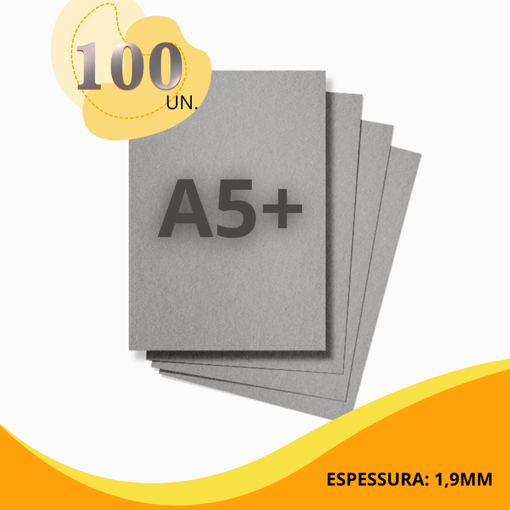 KIT PAPELÃO PARANÁ CINZA A5+ HOLLER 100 PLACAS 1,9mm - Cartão, Capa, Encardenar