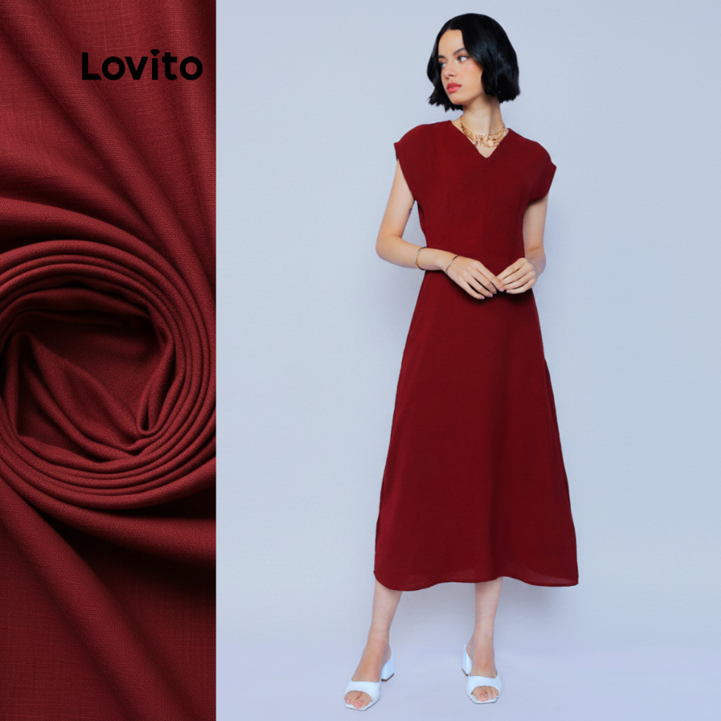 Lovito Vestido Elegante Vermelho Natal Moda Evangelica Feminino LB907BRL937