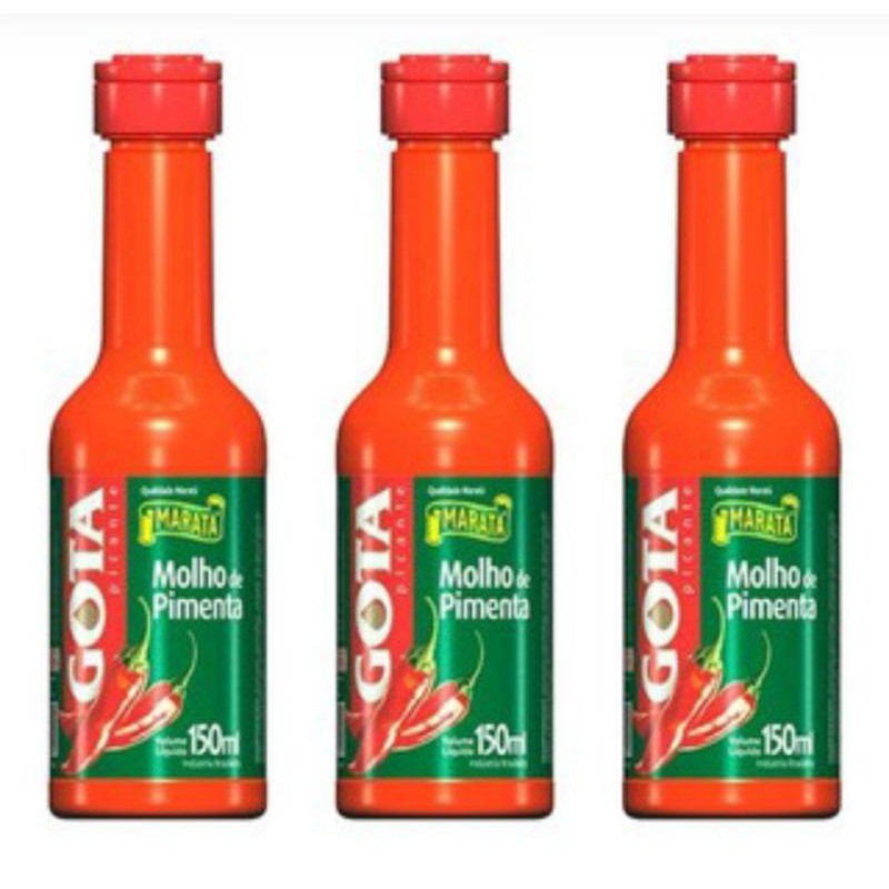 Kit 3 Molho Pimenta Vermelha Tradicional 150ml Maratá Gota Temperos Culinários