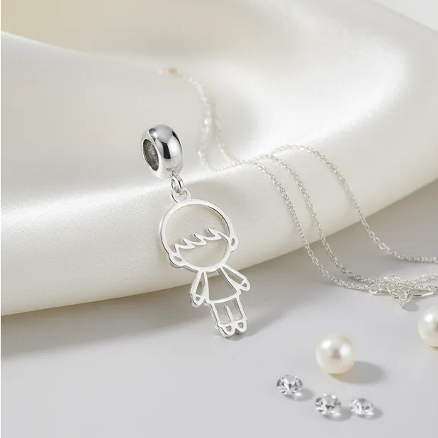 Pingente para pulseira berloque menino vazado prata 925 legítima presente Feminino