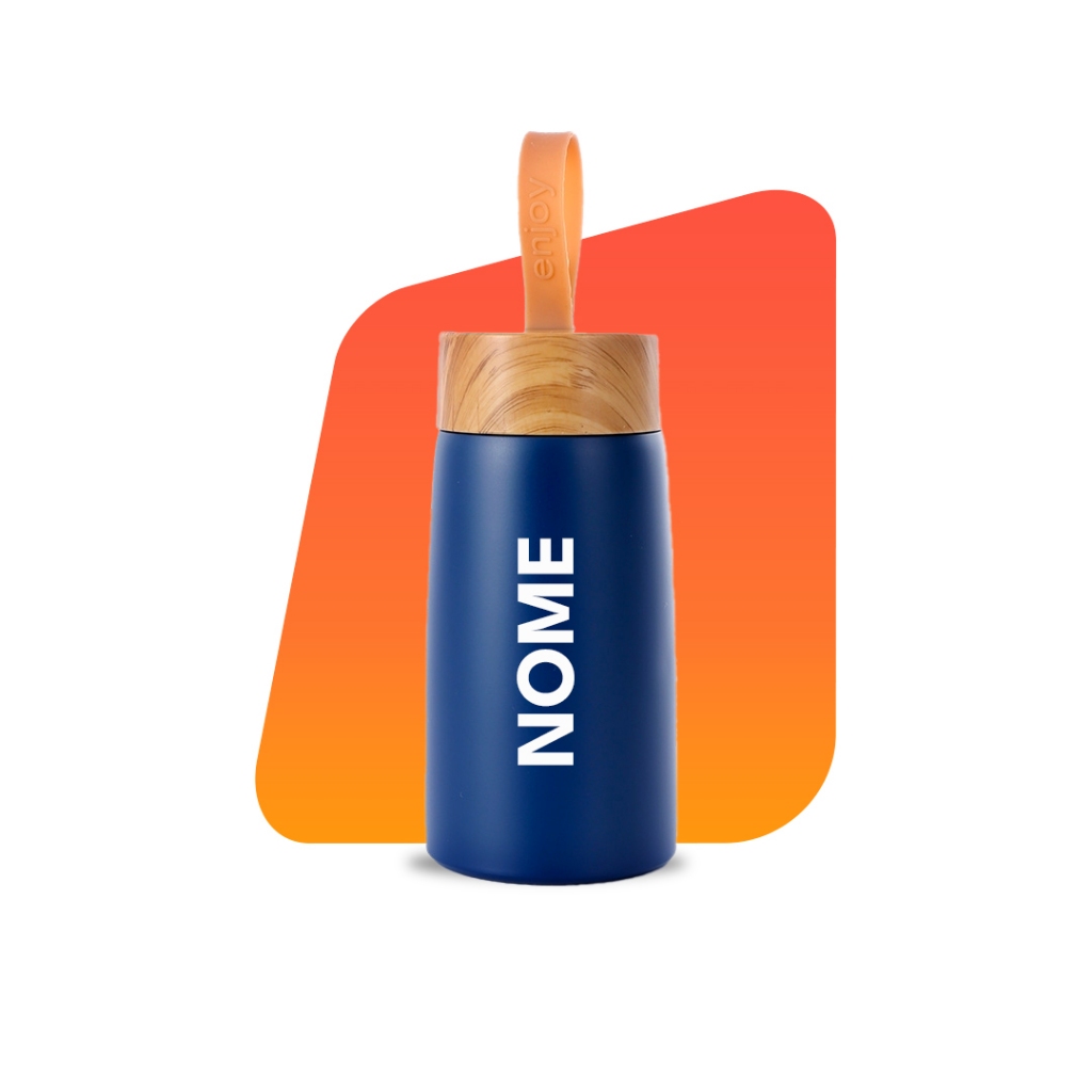 Garrafa Térmica 250ml Personalizada Mini Enjoy Desing Bambu Alça de Silicone - Presente, Escola, Trabalho e Infantil