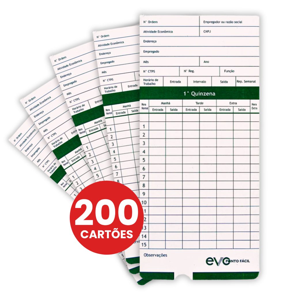 Cartão Ponto Relógio Cartográfico - 200 UND - Cartolina Funcionário Máquina Trabalho Digital Eletrônico