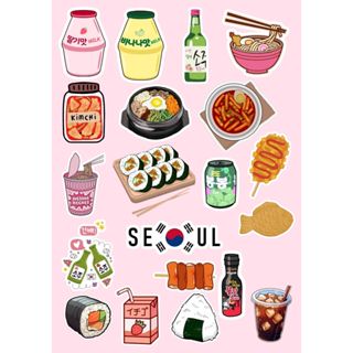 Kit 20 Adesivos Comidas Coreanas– Impressos em Papel Adesivo para Journal, Aesthetic e Scrapbook em Oferta na Shopee