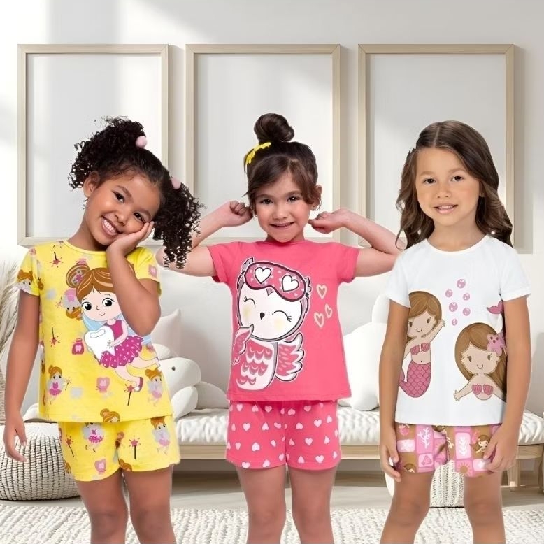 Pijama Bebê Infantil Menina Camiseta e Short em Malha Brilha no Escuro Kyly em Oferta na Shopee