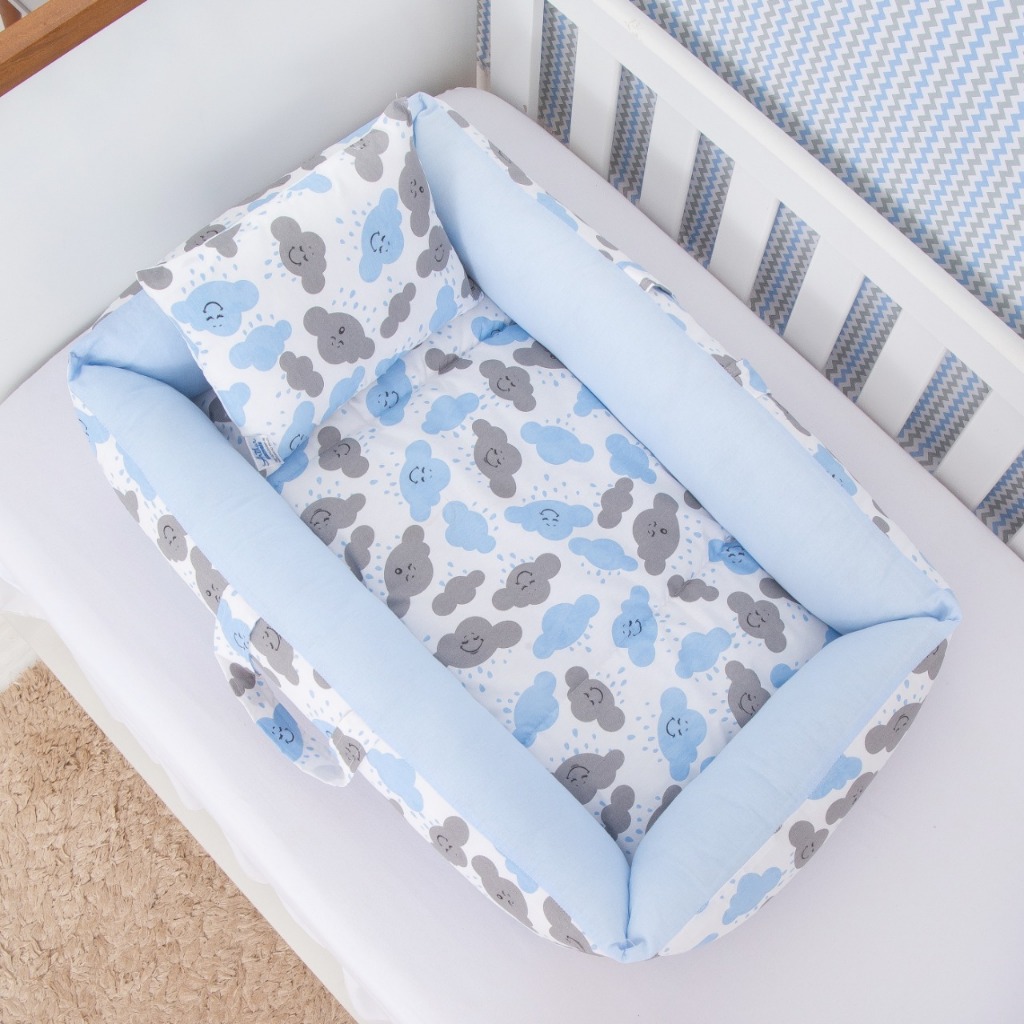 Ninho Redutor de Berço Tema de Nuvem com Ziper e Enchimento Removivel Enxoval de Bebe Roupa de Bebe