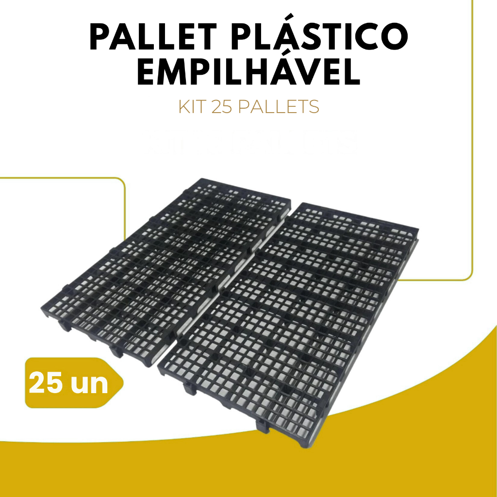 Kit 25 Palete Estrado Piso Plástico Reforçado Preto 2,5x25x50 Cm em Oferta na Shopee