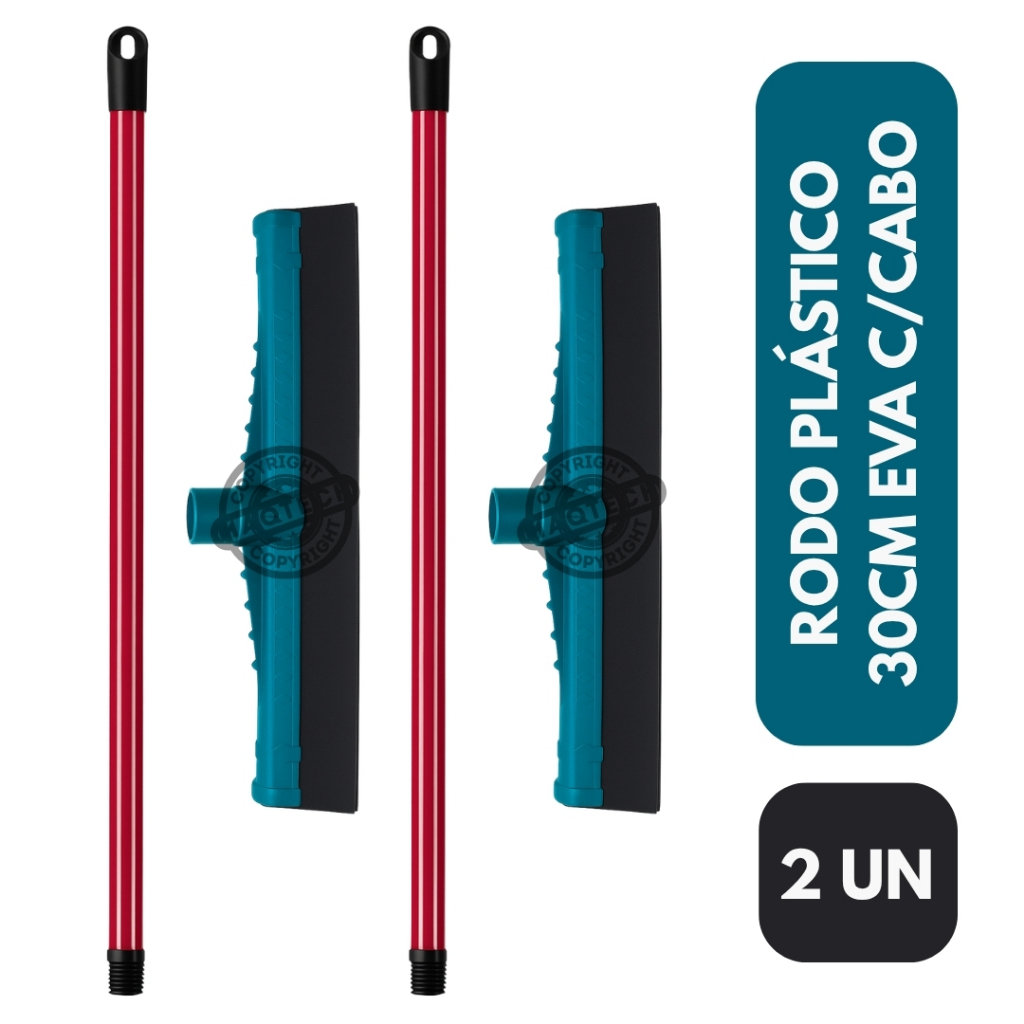 2 Rodos Plástico 30cm EVA Duplo com Cabo – Secagem Rápida, Puxa Água Forte, Limpeza Eficiente Turbo em Oferta na Shopee