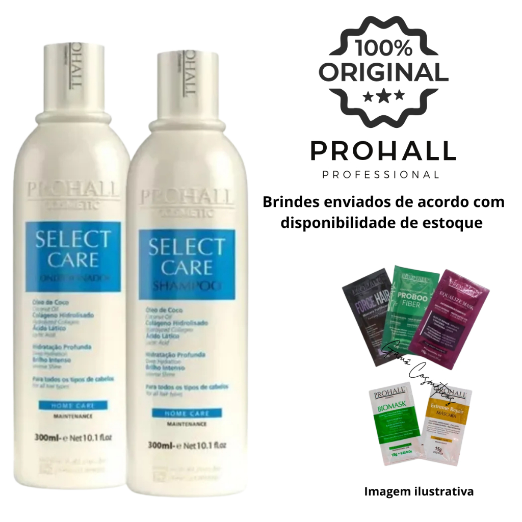 Kit Pós Química Select Care Prohall  Hidratação profunda  Shampoo e Condicionador 300ml