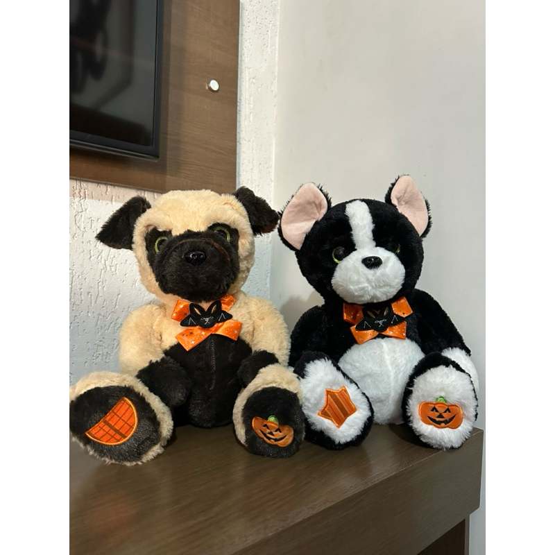 Pelúcia Cachorros Tema Halloween - Cachorro Pug Halloween - Cachorro preto e Branco Dia Das Bruxas - BR MACHINE