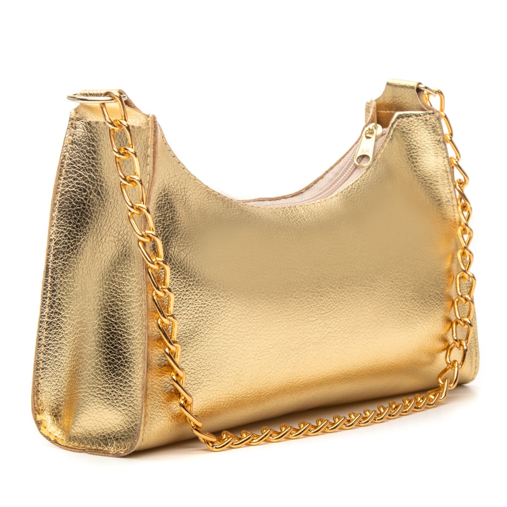 Bolsa Feminina Baguete Metalizada com Alça de Corrente em Oferta na Shopee