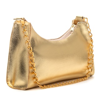Bolsa Feminina Baguete Metalizada com Alça de Corrente em Oferta na Shopee