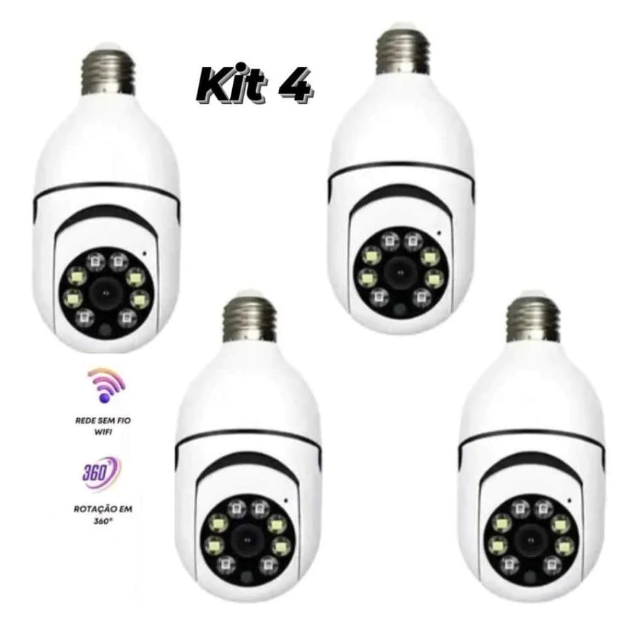 Kit 4 Camera Jortan Yoosee Seguranca Prova Dagua Giratoria 360 Ip Inteligente Lampada Panoramica Wifi E Espiã em Oferta na Shopee