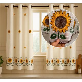 Cortina de Cozinha Bordada em Linho 2,50 x 1,25 Com Forro De microfibra em Oferta na Shopee