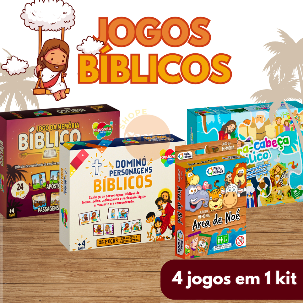Jogos Bíblicos Infantil Arca de Noé Dominó Memória Quebra Cabeça Educativo