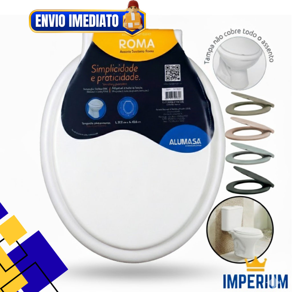 Assento Sanitário Roma Confortável Oval Tampa De Vaso Universal Compatível Todas As Marcas Alumasa em Oferta na Shopee