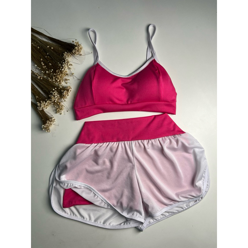 Conjunto Shorts Duplo e Top com Bojo Fitness Academia