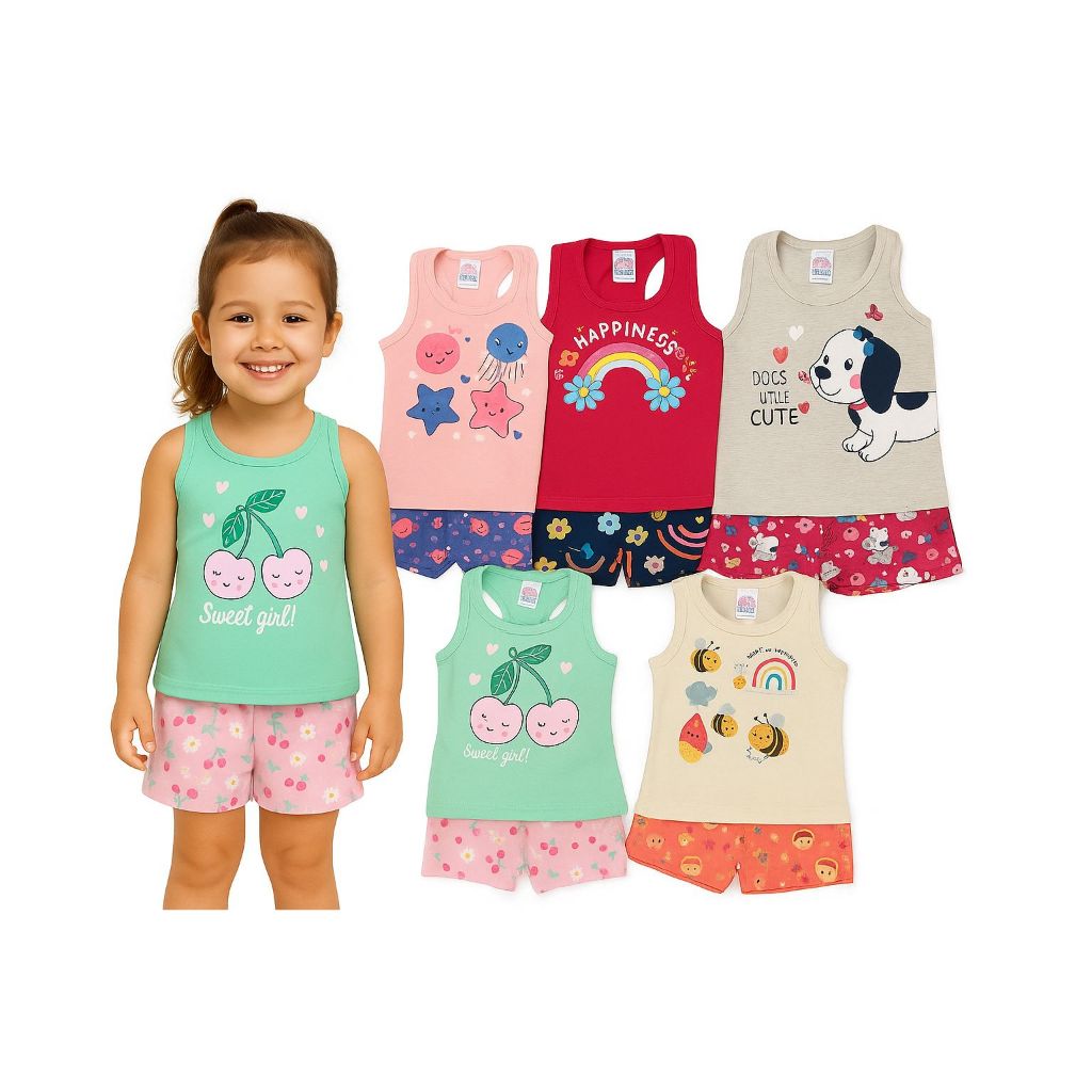 Conjunto Infantil Regata Menina Verão - Unitário ou KIT - Estampas sortidas - Tamanho 1 ao 8