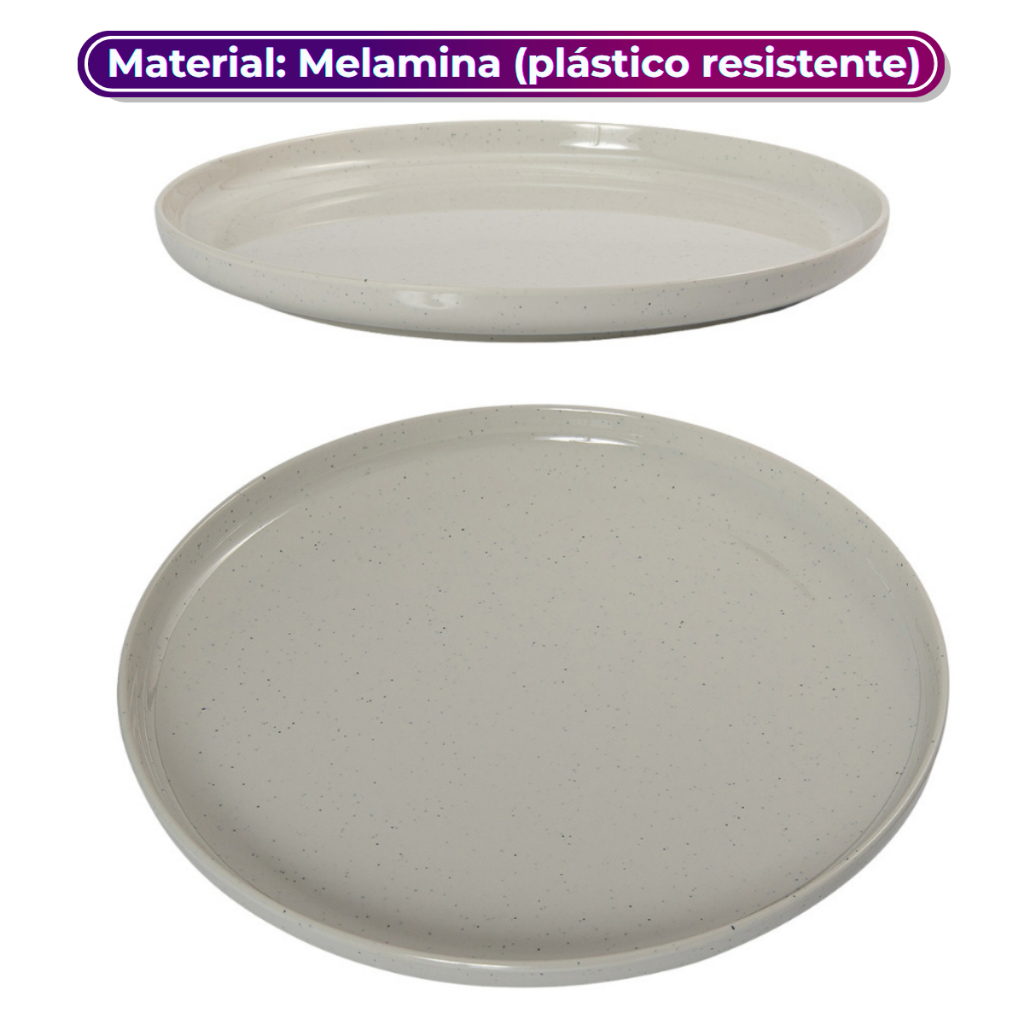Prato Raso de Melamina Areia Branca 26,7cm com Borda Reta Leve e Resistente - Gourmet Mix