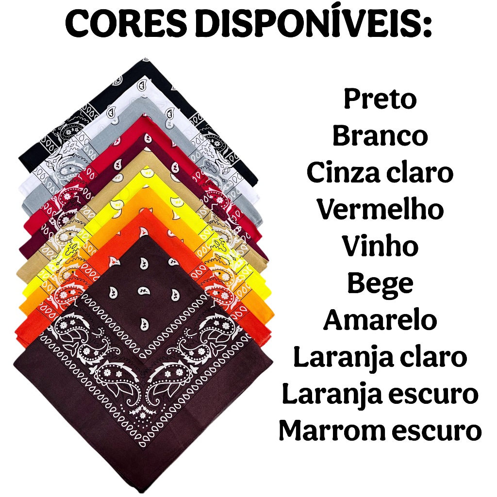 6 Bandanas Escolha as Cores Bandana Lenço Estampado Em Poliéster