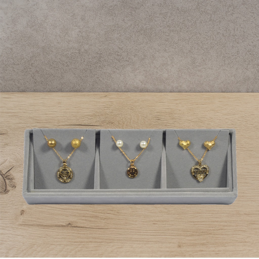 Bandeja  Brinco e Corrente 03 Espaços com Cartelas 23 x 8 x 3 cm - Veludo