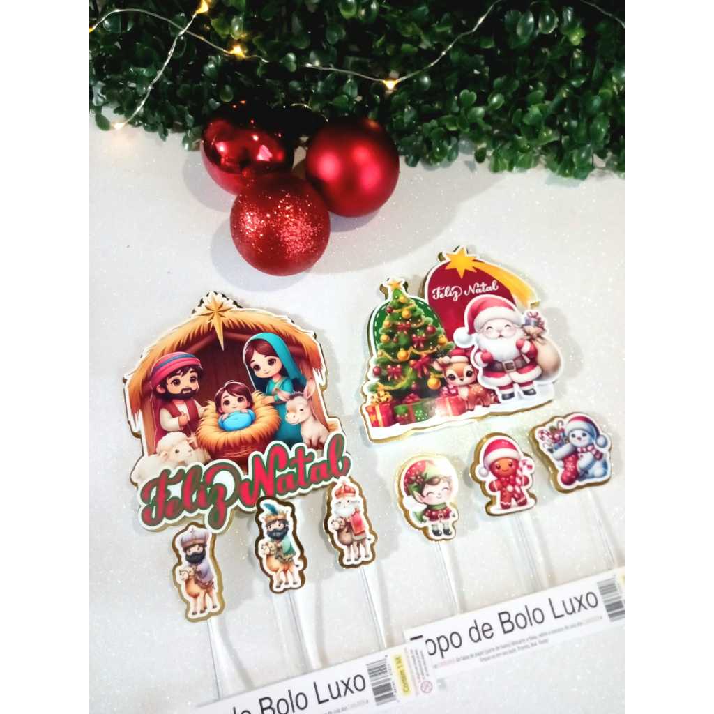 10/ 20/ 30 -TOPOS DE BOLO FELIZ NATAL/PAPAI NOEL E PRESÉPIO SAGRADA FAMÍLIA/ - DECORAÇÃO DE NATAL PARA BOLO