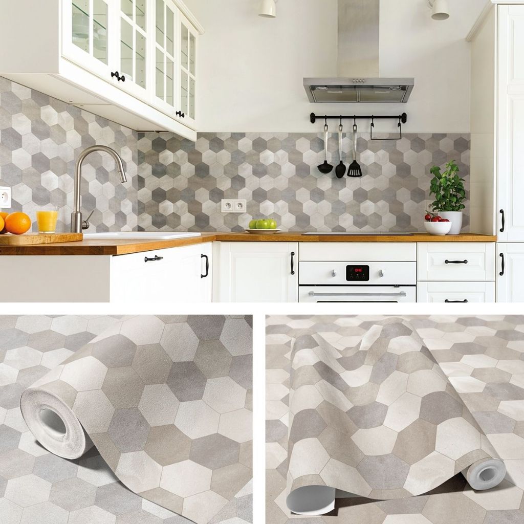 Papel De Parede Azulejo Cimento Geométrico Adesivo Autocolante Vinílico Para Banheiro Cozinha 5m
