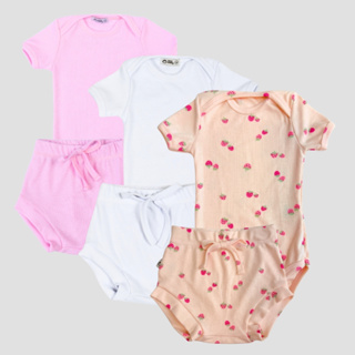 Kit Bebê 3 conjuntos verão body bebe manga curta e short canelado confortável unissex 05k3c1 em Oferta na Shopee