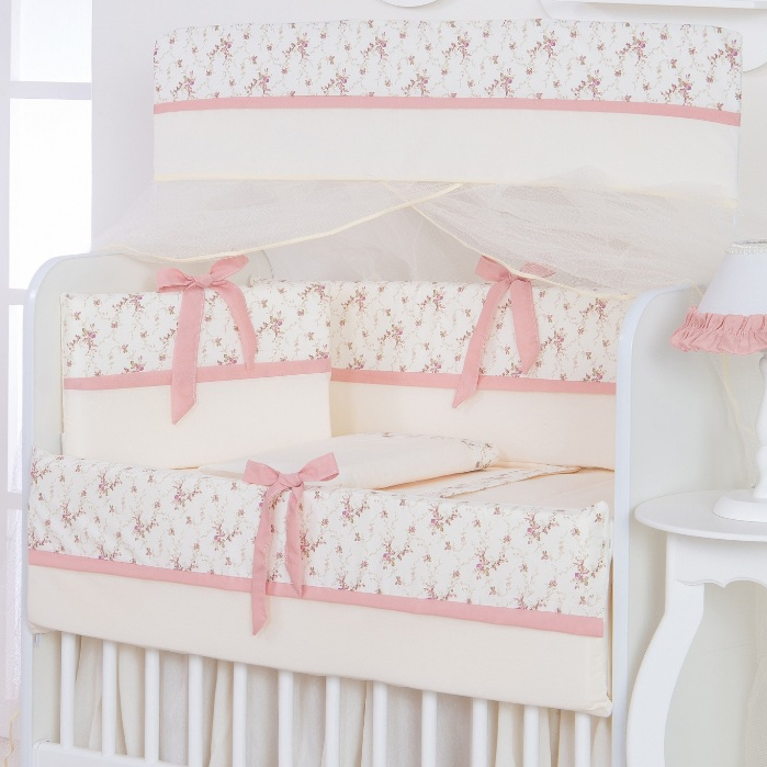 Kit Mini Berço 8 peças Algodão Bebê Menina Floral Amarilis