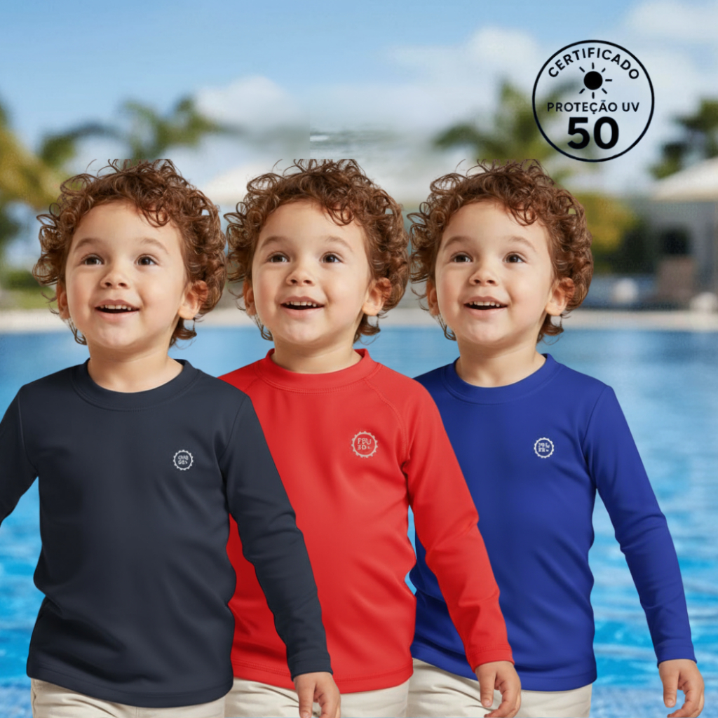 Camiseta Térmica Bebê e Infantil Proteção Solar Uv50+ Praia Piscina Verão Menino Menina