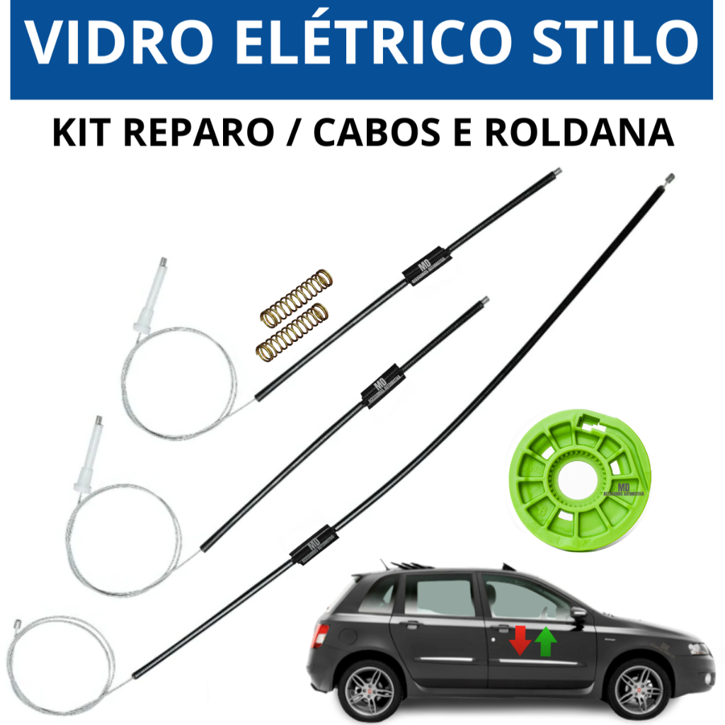 Kit Reparo Máquina Vidro Elétrico Dianteiro Fiat Stilo 2002 em Diante - Vidro Direito ou Esquerdo