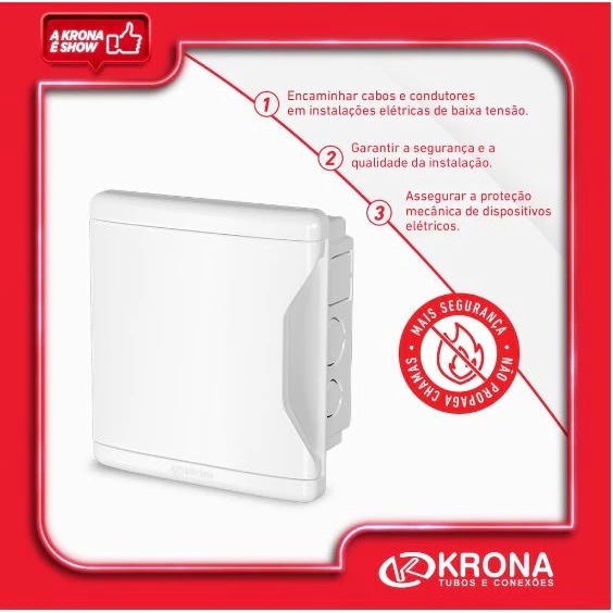 Quadro de Distribuição Krona 3/4 disjuntores – Caixa de Passagem Elétrica com Tampa, Alta Resistência e Segurança