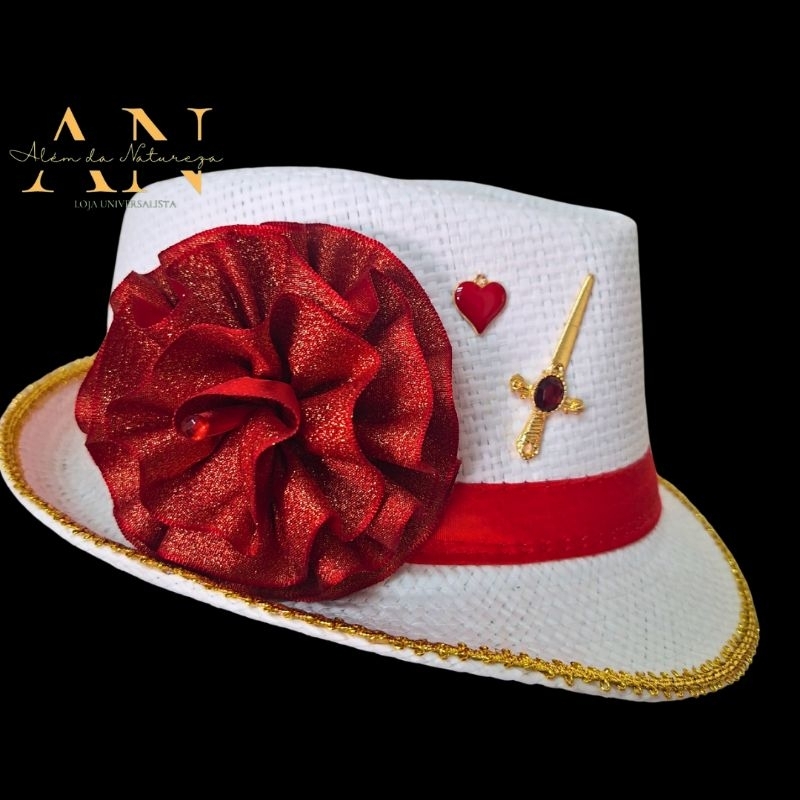 Chapéu Branco muito lindíssimo com detalhe da rosa vermelha e Maria Navalha Umbanda e Candomble