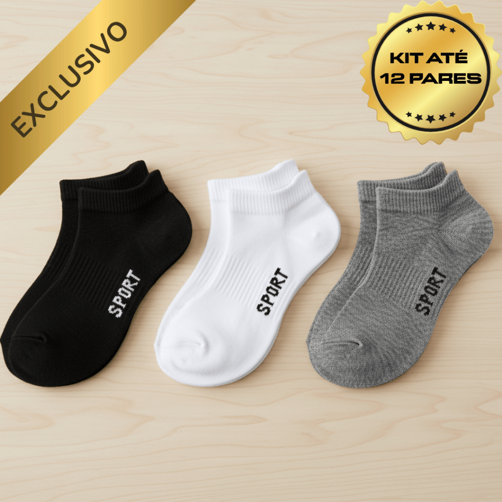Kit 3/6/12 Pares Meia Soquete Sport Cano Curto Confortável Cores Variadas Feminino Masculino