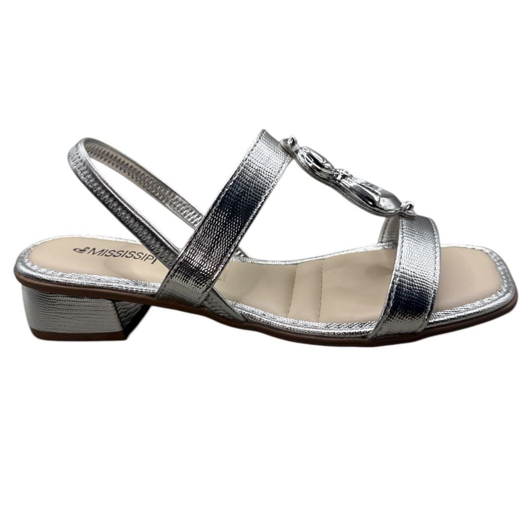 Sandália Mississipi Feminina Prata Metalizada Prata/Dourado Salto Bloco Baixo Strass Original