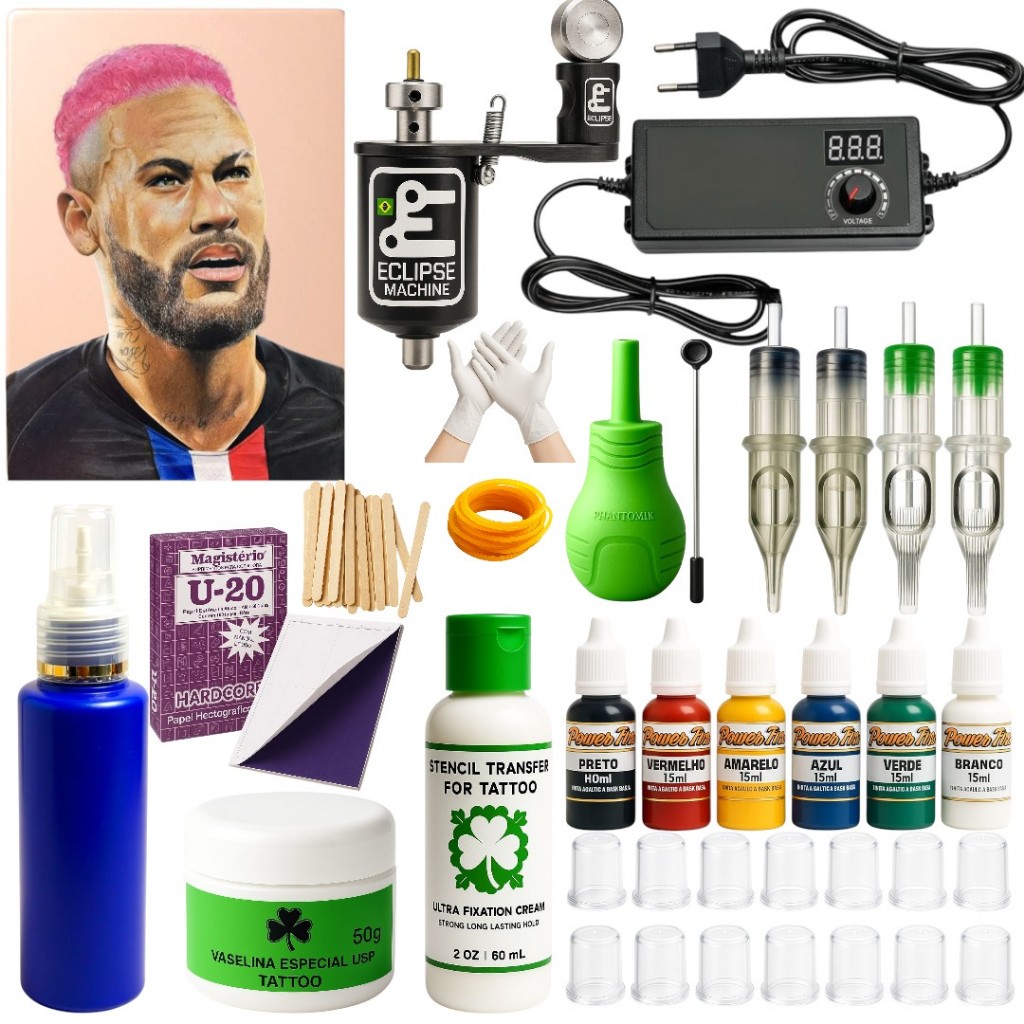 kit de tattoo  tatuagem  completo profissional maquina rotativa
