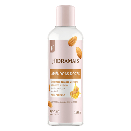 Óleo Corporal Hidramais 120ml – Hidratação e Perfume – Semente de Uva / Cereja e Avelã / Rosa Mosqueta / Amêndoas Doces