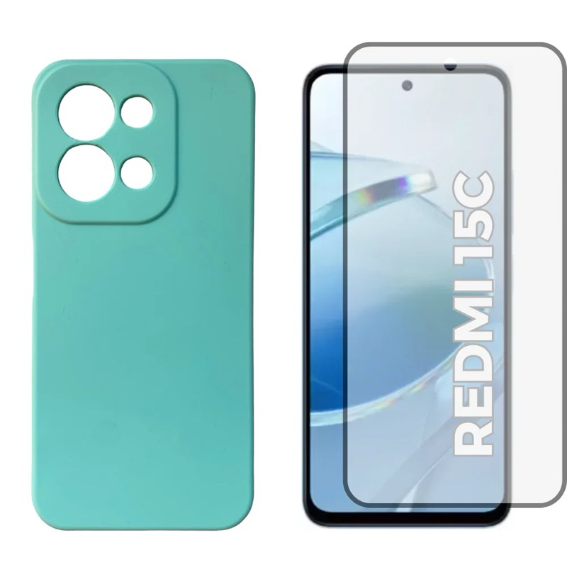 Kit 2X1 Xiaomi Redmi 15C - Capa Silicone Aveludada Colorida + Película Frontal Cerâmica 9D