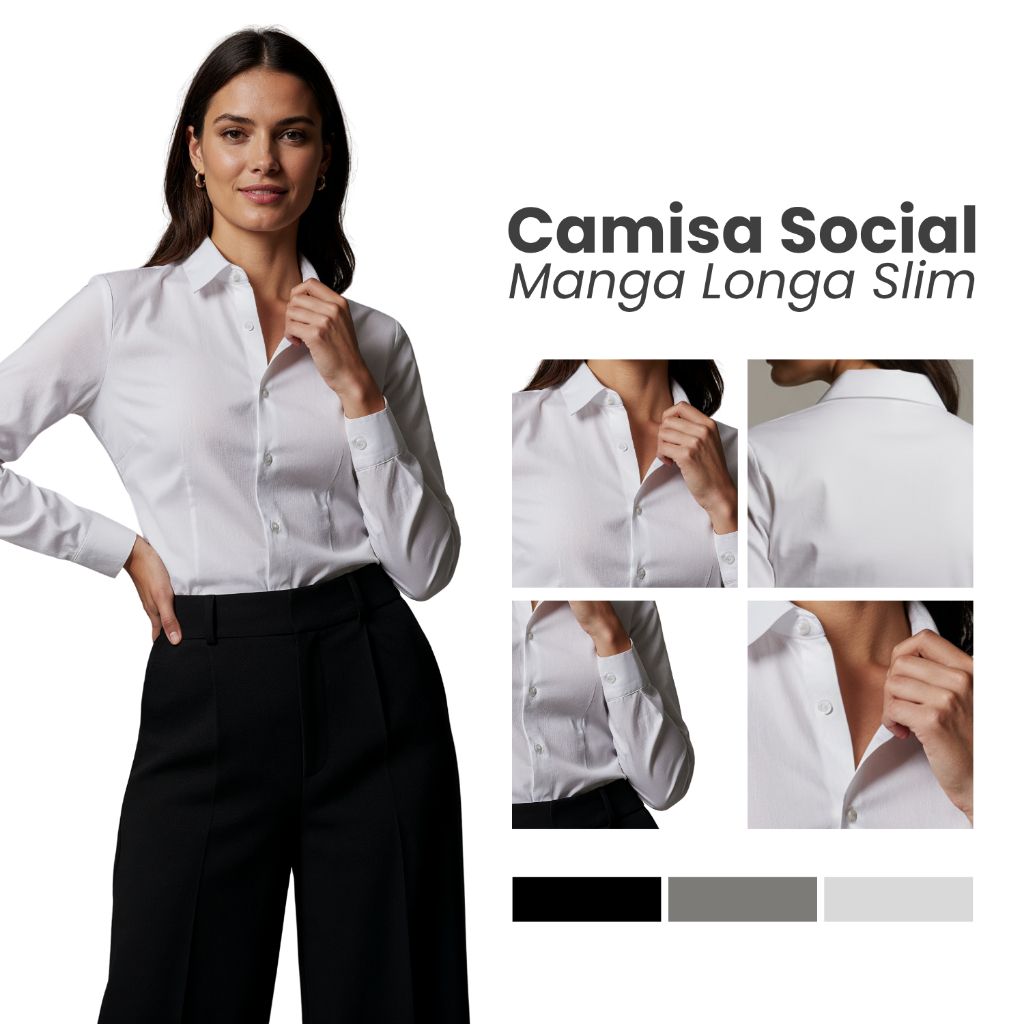 Camisa Social Feminina Manga Longa Premium Tecido Não Amassa em Oferta na Shopee