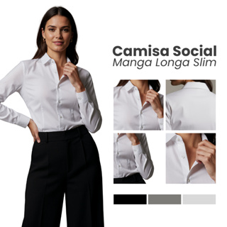 Camisa Social Feminina Manga Longa Premium Tecido Não Amassa em Oferta na Shopee