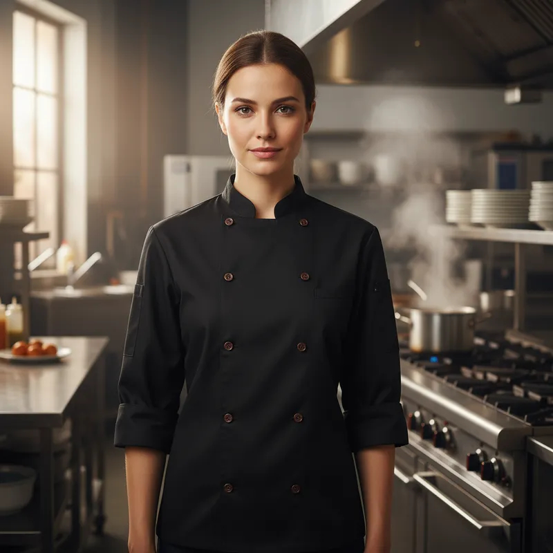 DOLMA CHEF DE COZINHA PRETA MANGA LONGA EM OXFORD GASTRONOMIA