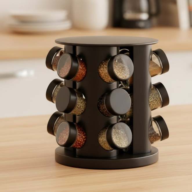 Porta Temperos Profissional Giratório 9 Potes Vidro com Tampa Dosadora Organizador Condimentos