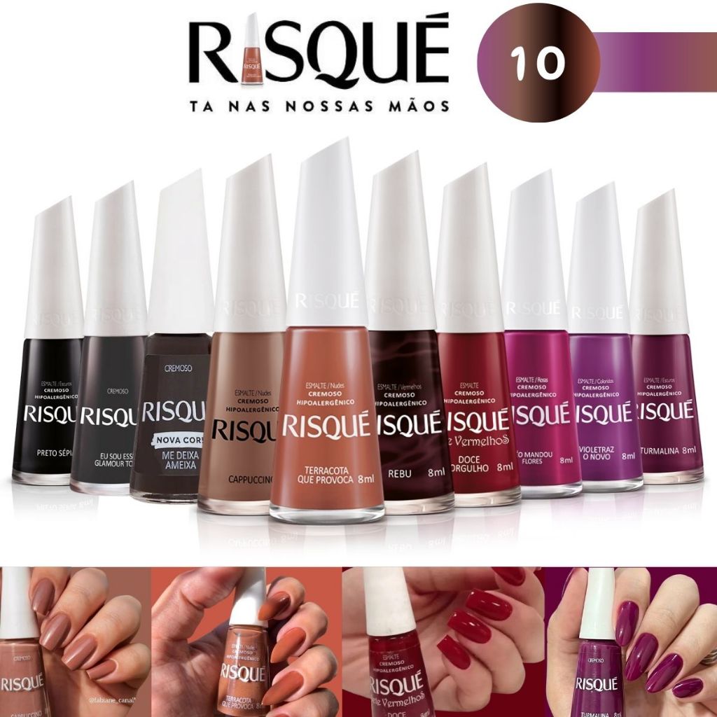 Risque: Kit com 10 Esmaltes Hipoalergênicos em Tons Escuros